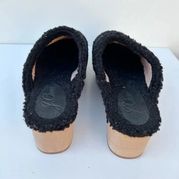 J. Crew Black Sherpa Wooden Studded Fuzzy Teddy Platform Y2K Clogs Size 6 - Picture 7 of 9